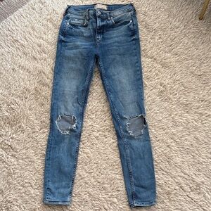 Free People Blue Distressed Knee-Rip Skinny Jeans